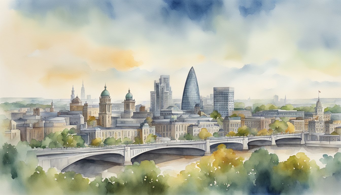 A panoramic view of London, Ontario's cityscape with historic landmarks and strategic developments